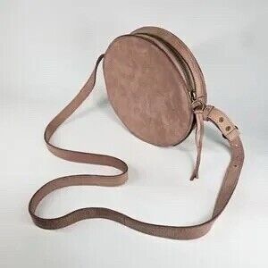 Madewell Simple Circle Crossbody Bag Blush Beige Nubuck Leather Round Zip Purse